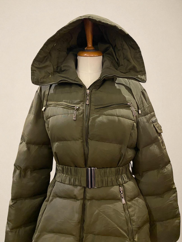 Maya Deluxe Belted Puffer Jacket with Hood